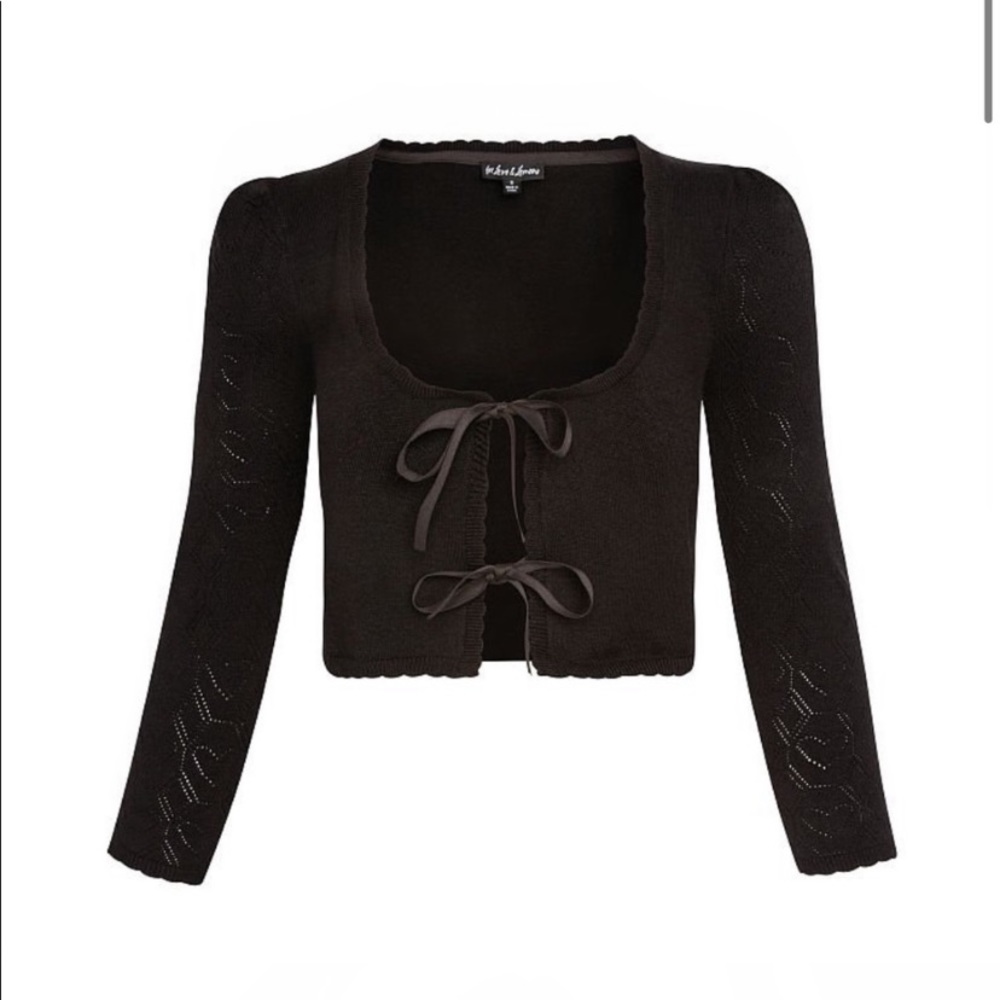 For Love and Lemons Black Pointelle Knit Cardigan